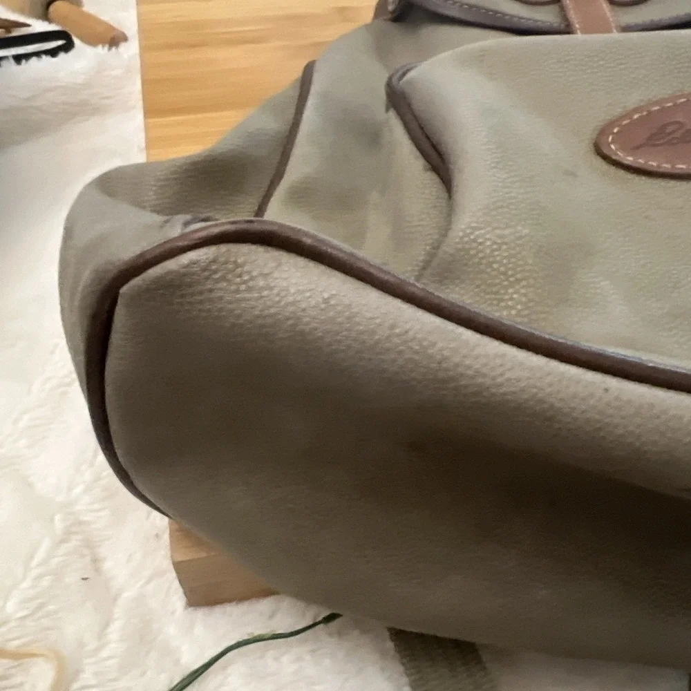 Classic Eddie Bauer vtg Leather Backpack Brown Tan Green Rucksack